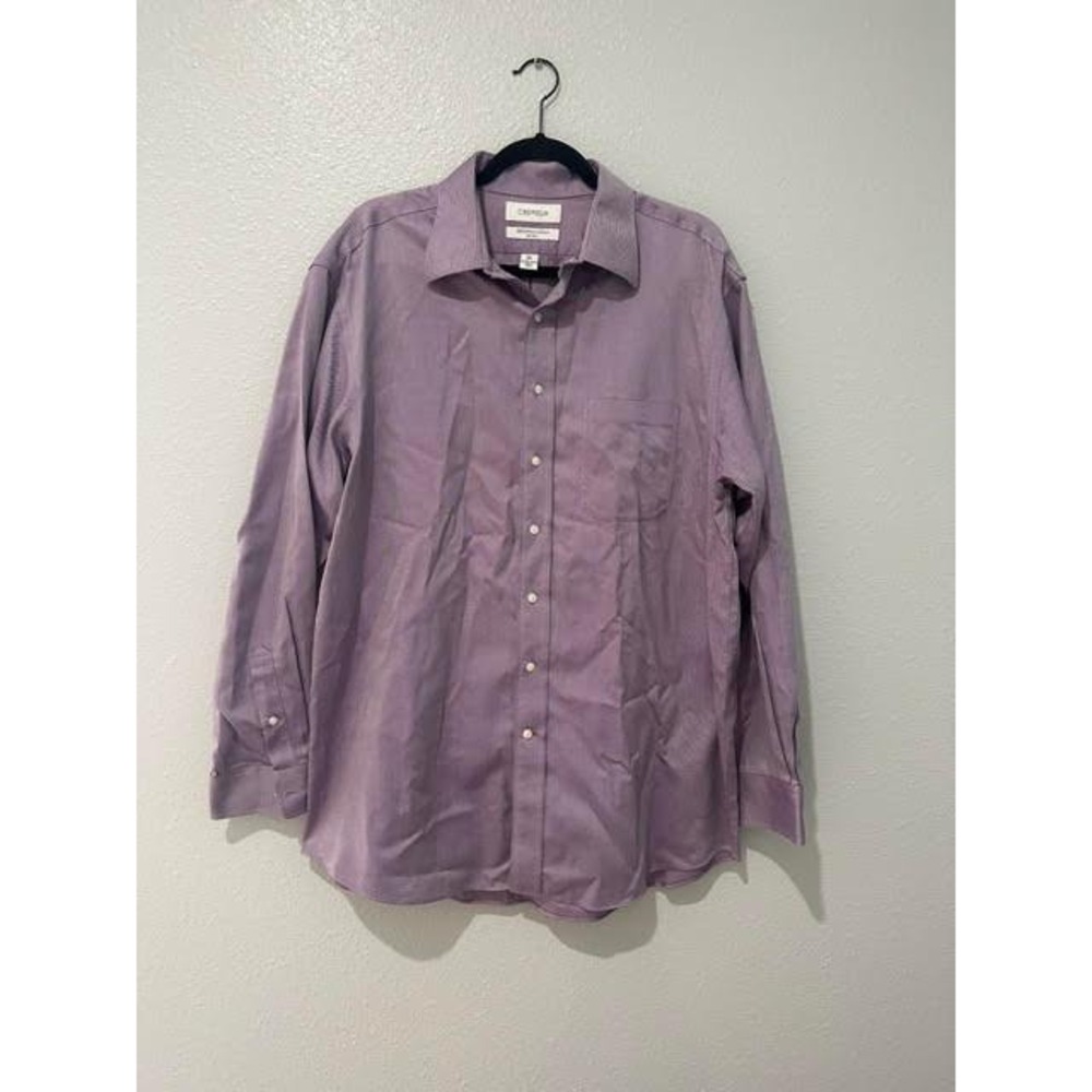 Cremieux Mens Purple Micro Stripe Pima Cotton Non-Iron Dress Shirt 17 34/35